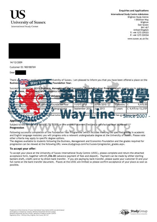 英國蘇塞克斯大學商業,管理和經濟本科