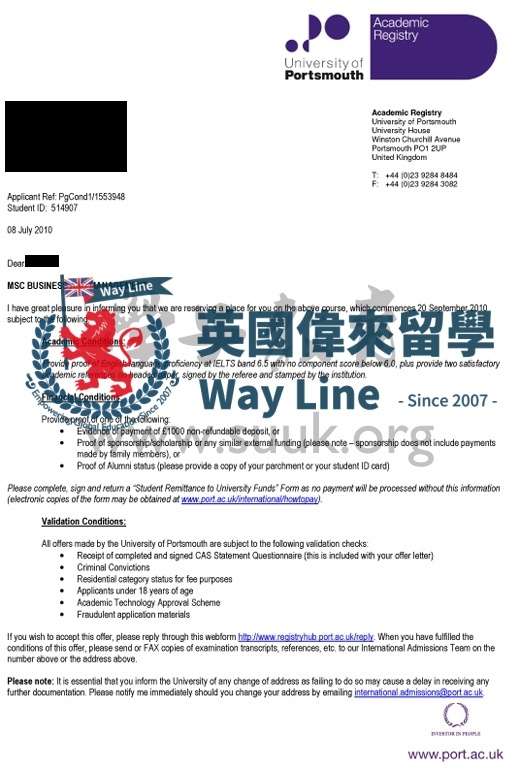 朴茨茅斯大學商務與管理學碩士