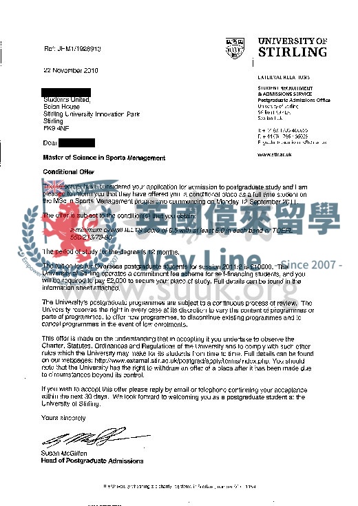 英國斯特林大學體育管理學碩士