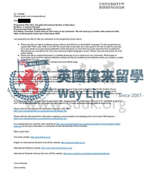 英國伯明翰大學國際教育學碩士