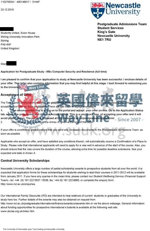英國紐卡斯爾大學計算機安全及恢復學碩士