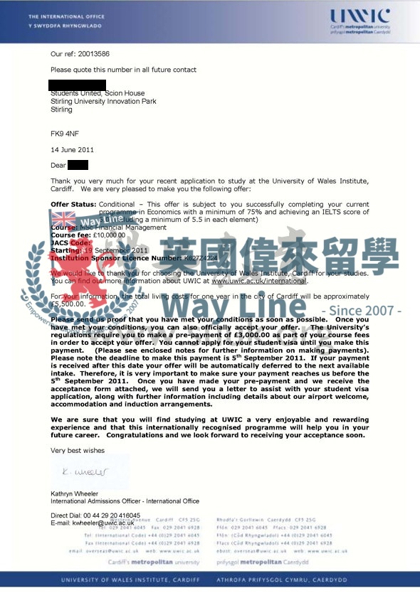 英國威爾士大學卡迪夫學院金融管理學碩士