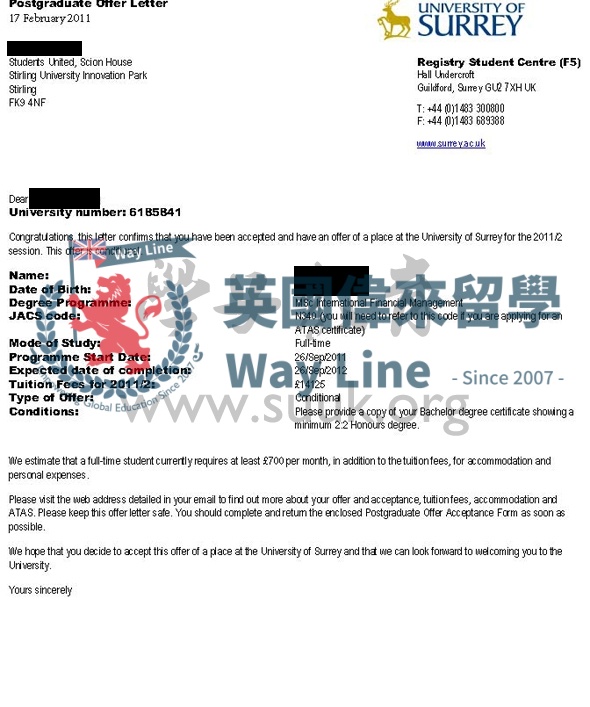 英國薩里大學國際金融管理學碩士