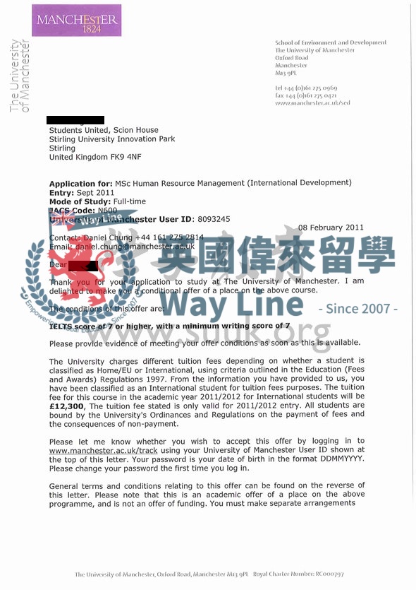 英國曼徹斯特大學人力資源管理(國際發展)學碩士