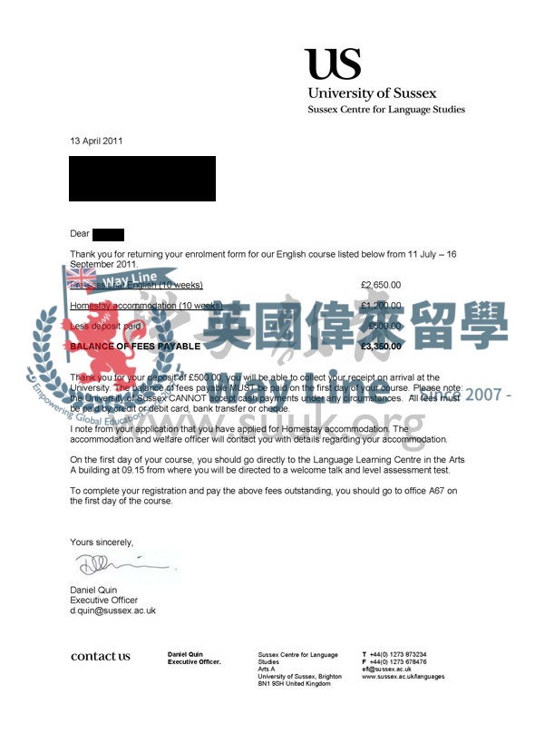 英國薩塞克斯大學英語課程