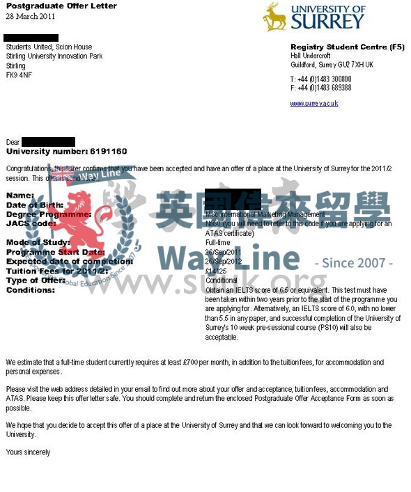英國薩里大學國際市場營銷管理學碩士