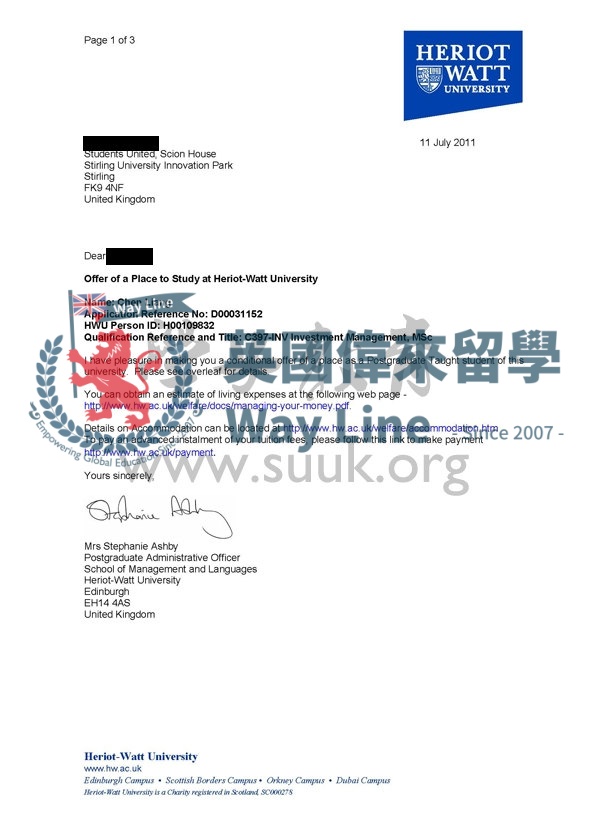 英國愛丁堡赫瑞瓦特大學投資管理學碩士