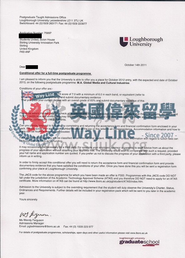 英國拉夫堡大學全球傳媒和文化產業學碩士