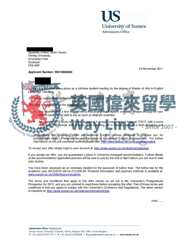 英國薩塞克斯大學英語教學碩士