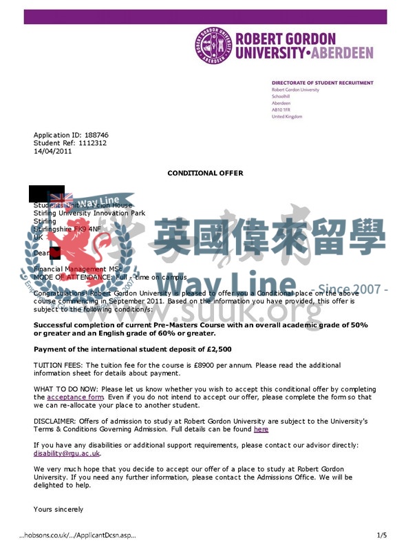 英國羅伯特戈登大學金融管理學碩士