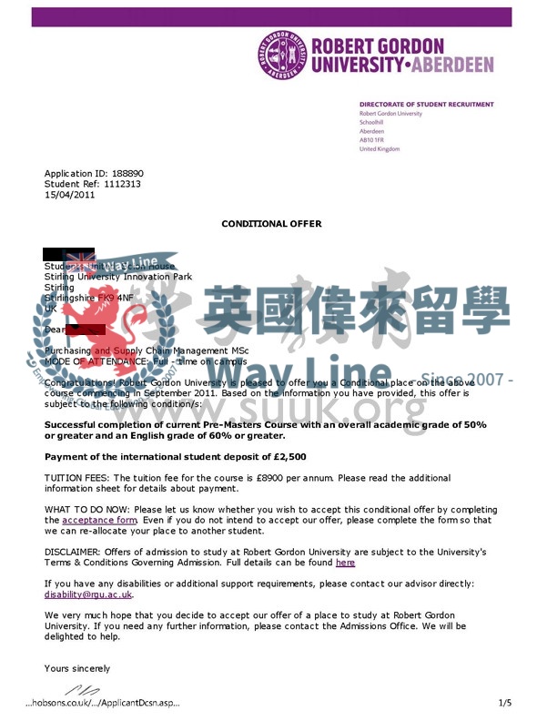 英國羅伯特戈登大學採購和供應鏈管理學碩士