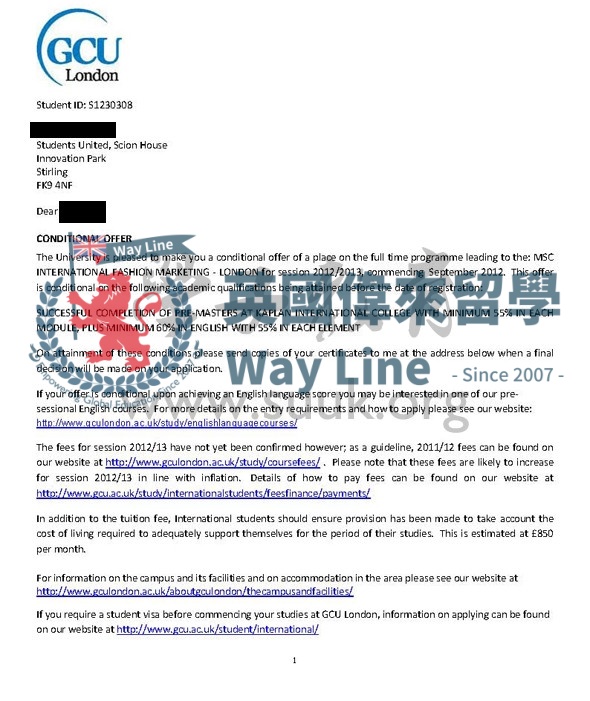 英國格拉斯哥喀裏多尼亞大學倫敦校區國際時裝營銷學碩士