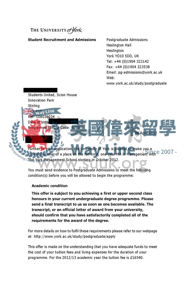 英國約克大學管理學碩士