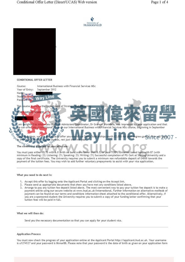 英國哈德斯菲爾德大學國際商業與金融服務碩士