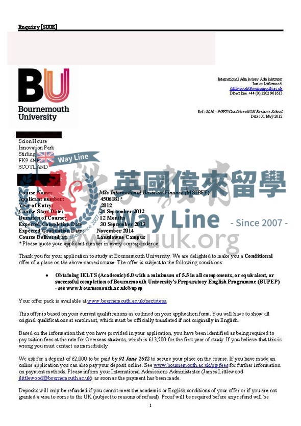 英國伯恩茅斯大學國際商務金融學碩士