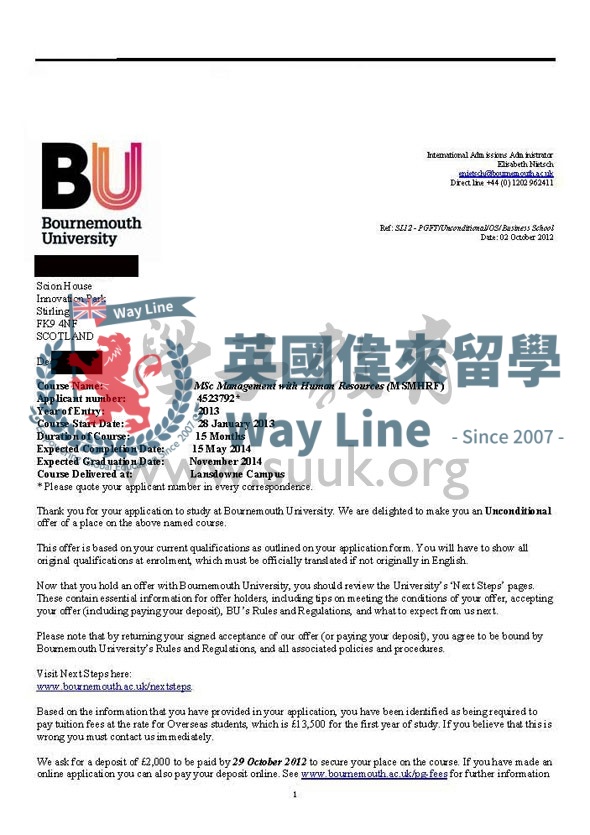 英國伯恩茅斯大學人力資源管理碩士