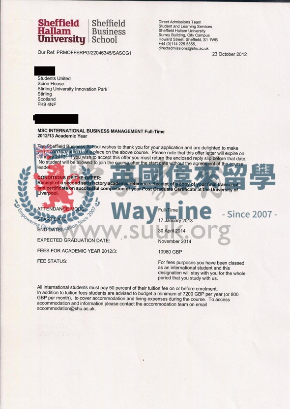 英國謝菲爾德哈勒姆大學國際商務管理碩士