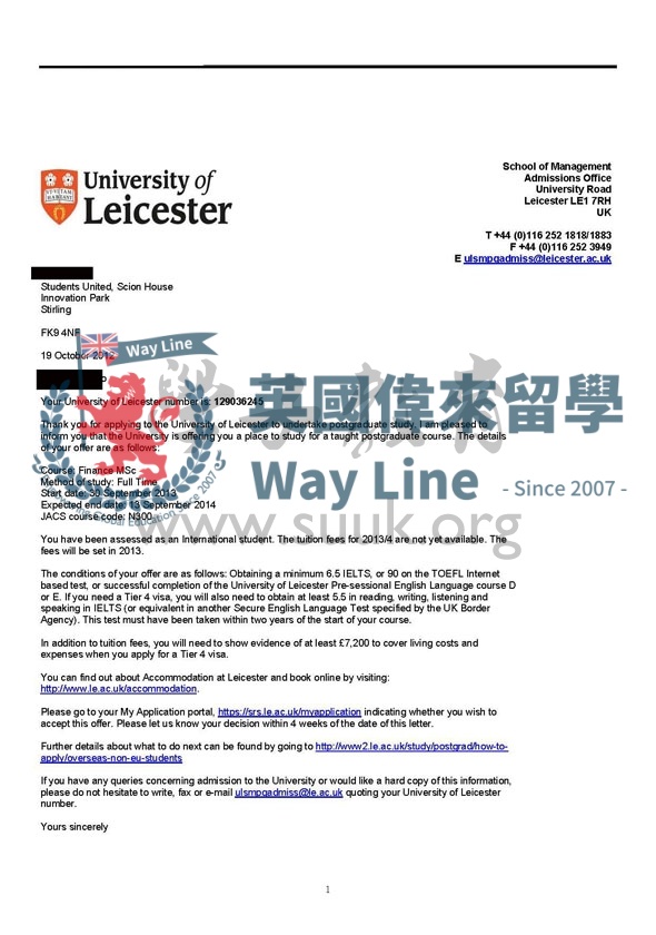 英國萊斯特大學金融學碩士