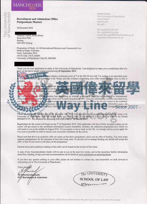 英國曼徹斯特大學國際商務和商業法碩士