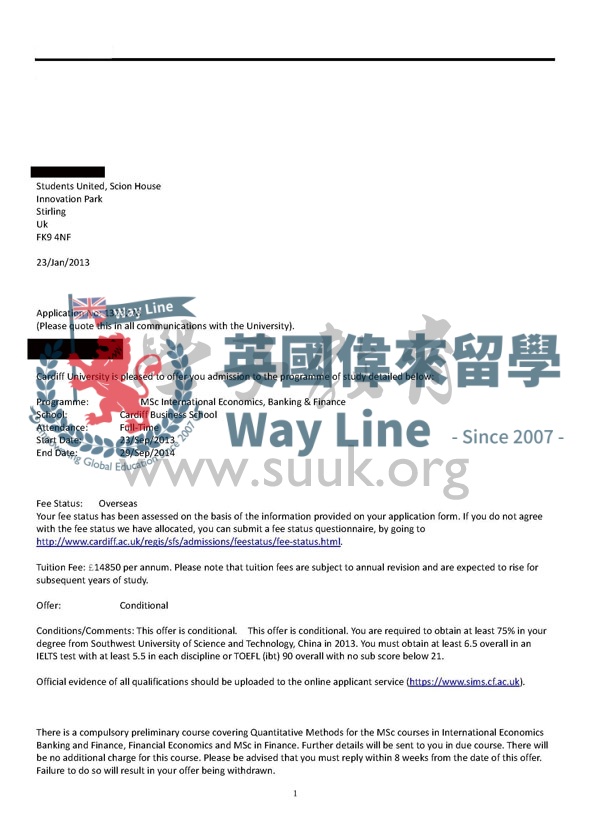 卡迪夫大學國際經濟，銀行與金融碩士
