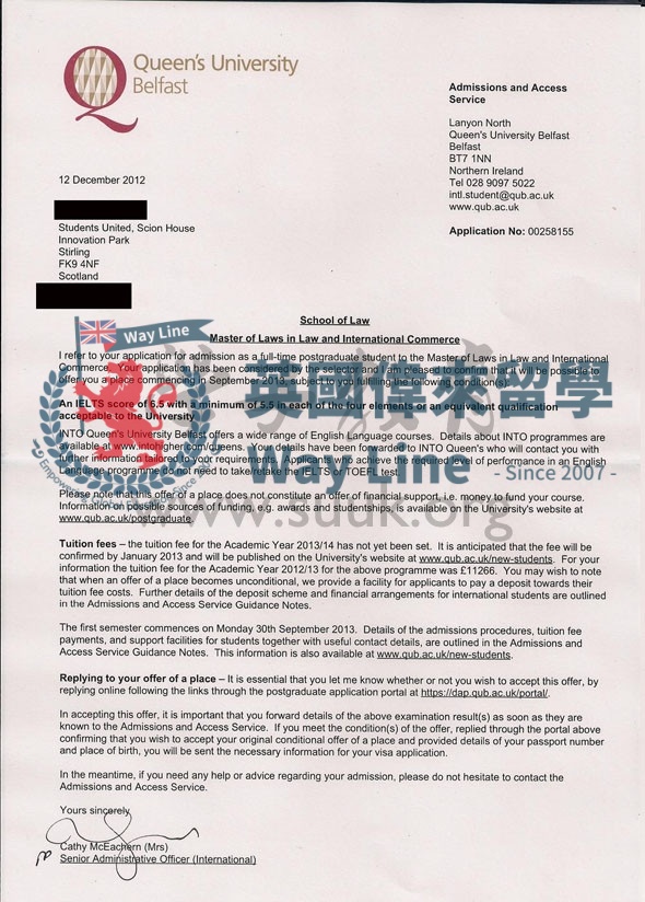 英國貝爾法斯特女王大學法律和國際商會碩士