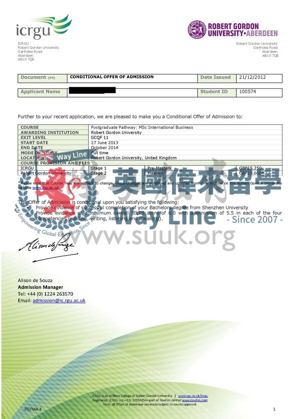 英國羅伯特戈登大學國際商務預科+碩士