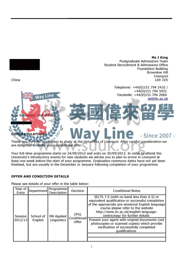 英國利物浦大學應用語言學碩士