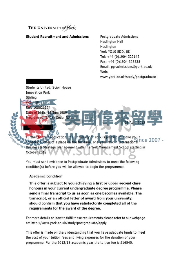 英國約克大學國際商業和戰略管理碩士
