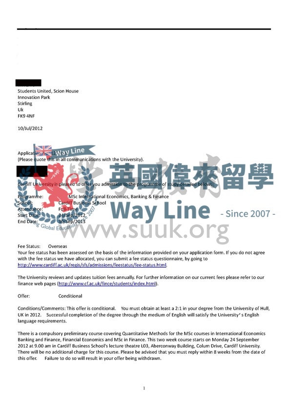 英國卡迪夫大學國際經濟，銀行與金融碩士