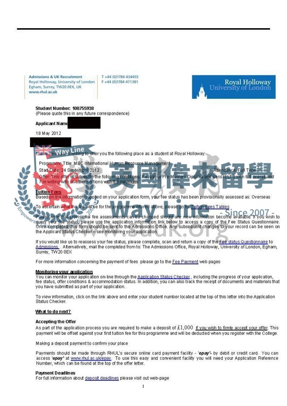 英國倫敦大學皇家霍洛威學院國際人力資源管理碩士