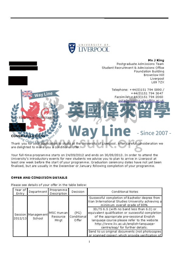 英國利物浦大學人力資源管理碩士