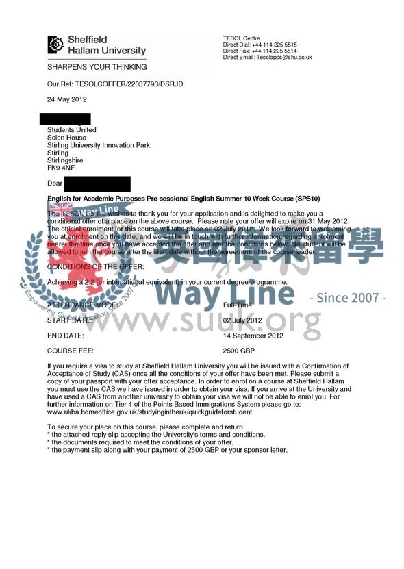 英國謝菲爾德哈勒姆大學10周語言課程