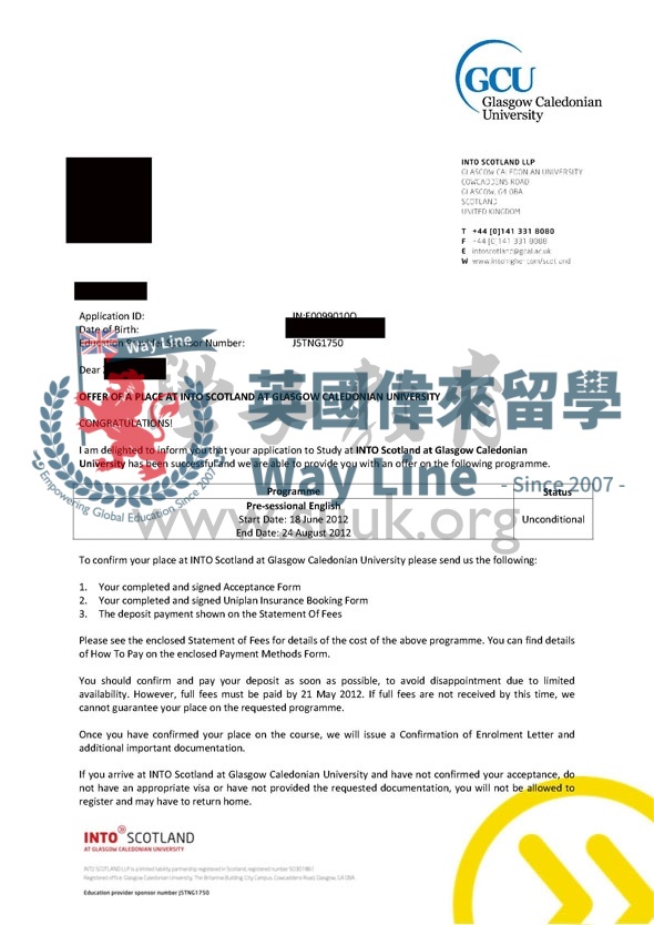 英國格拉斯哥卡里多尼亞大學9周語言課程