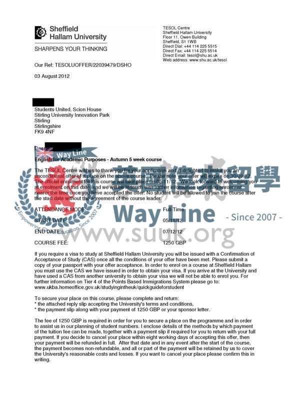 英國謝菲爾德哈勒姆大學5周語言課程