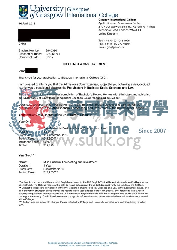 英國格拉斯哥大學財務預測及投資碩士預科+碩士