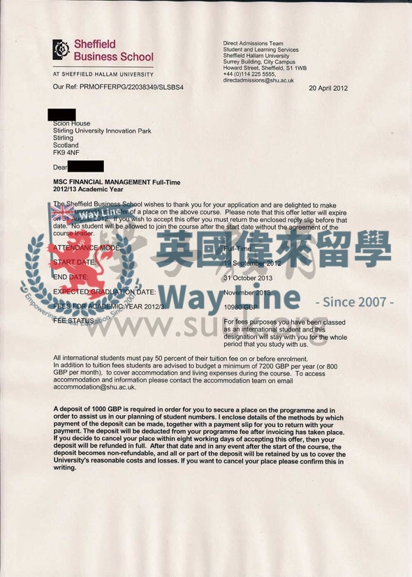 英國謝菲爾德哈勒姆大學金融管理碩士