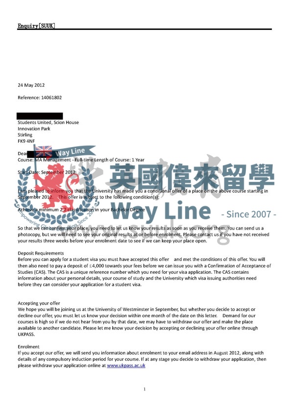 英國威斯敏斯特大學管理碩士