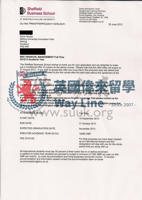 英國謝菲爾德哈勒姆大學財務管理碩士