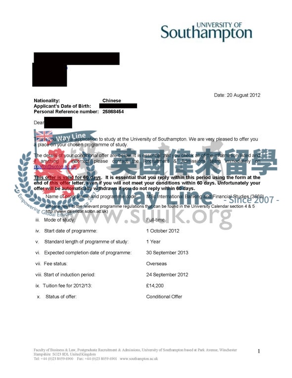 英國南安普敦大學國際金融市場碩士