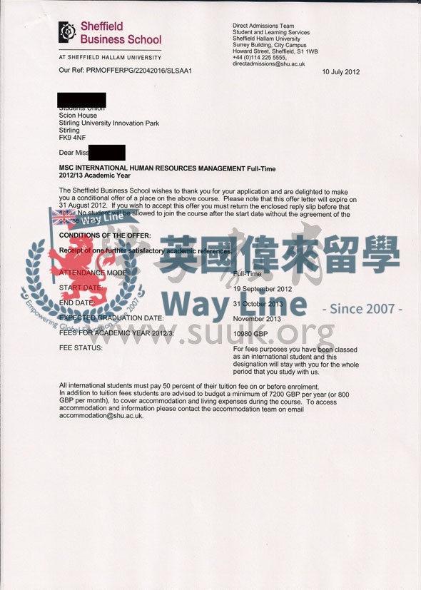 英國謝菲爾德哈勒姆大學國際人力資源管理碩士