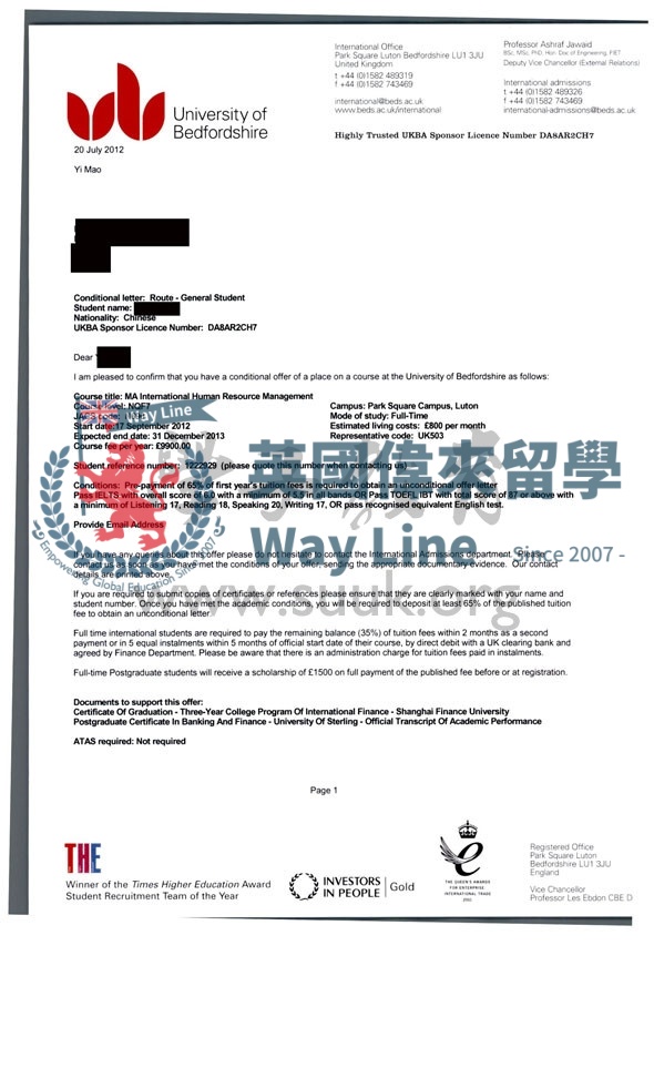 英國貝德福德大學國際人力資源管理碩士