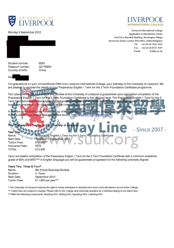 英國利物浦大學商業研究本科預科+本科