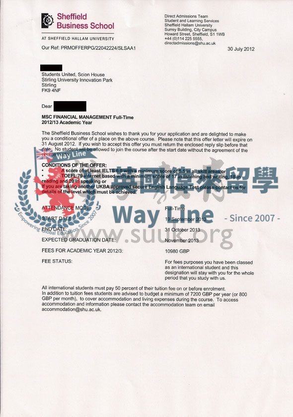 英國謝菲爾德哈勒姆大學財務管理碩士