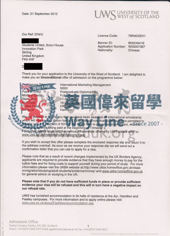 英國西蘇格蘭大學國際市場管理碩士
