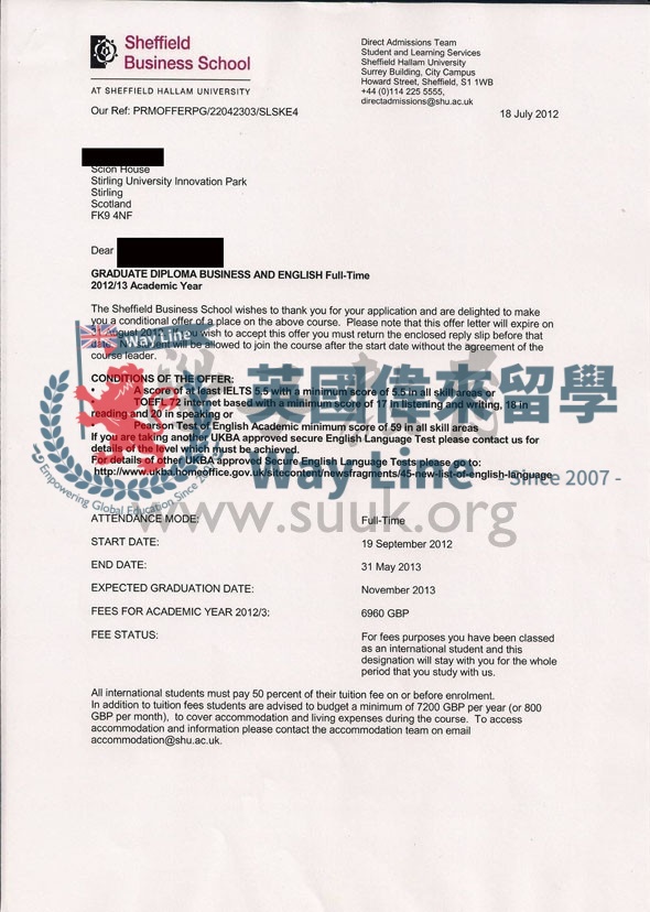英國謝菲爾德哈勒姆大學國際酒店管理碩士