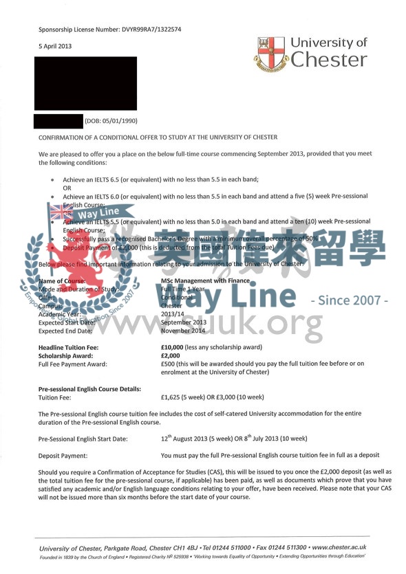 英國切斯特大學財務管理碩士