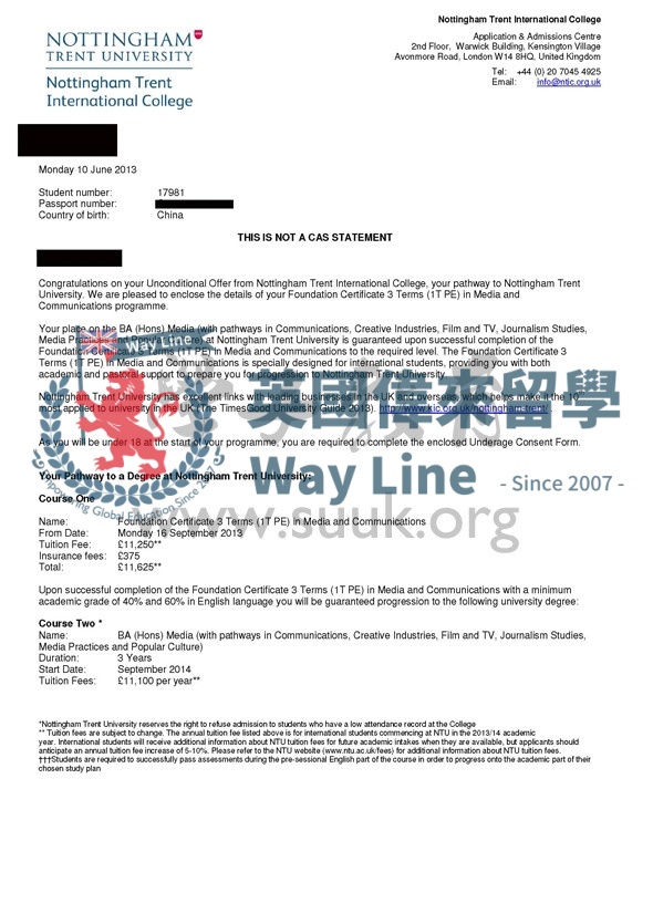 英國諾丁漢特倫特大學傳媒預科+本科