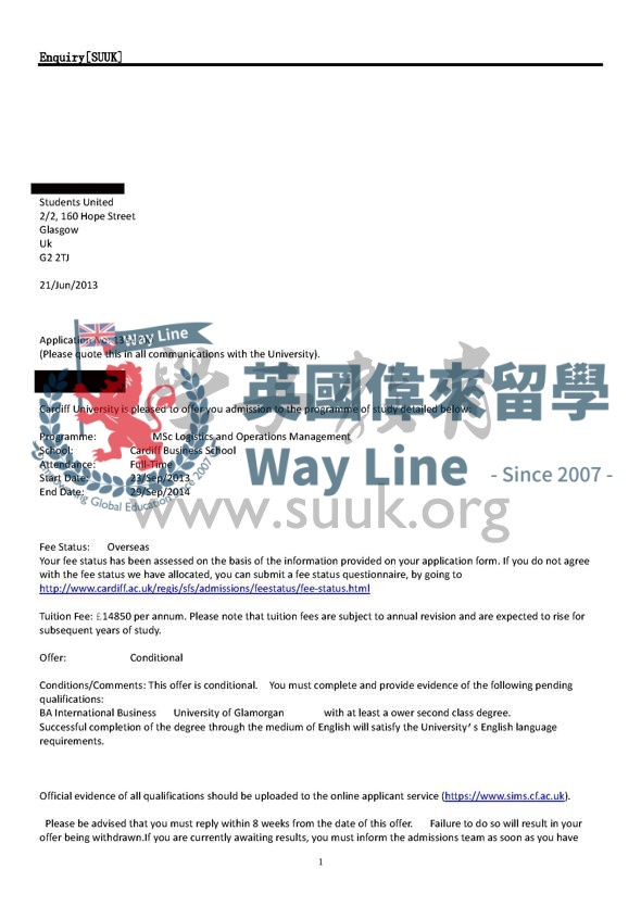 英國卡迪夫大學物流和運營管理碩士