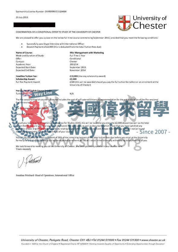 英國切斯特大學管理與營銷碩士
