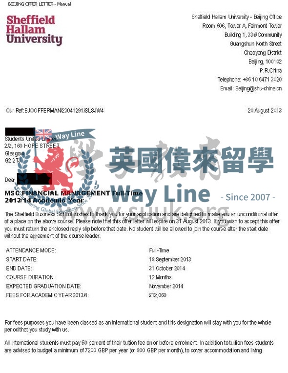 英國謝菲爾德哈勒姆大學金融管理碩士